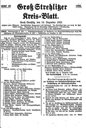 Groß-Strehlitzer Kreisblatt on Dec 16, 1925