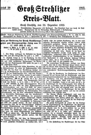 Groß-Strehlitzer Kreisblatt vom 23.12.1925