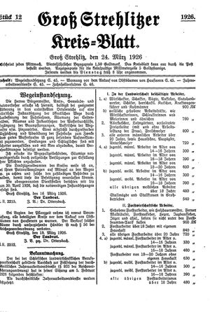 Groß-Strehlitzer Kreisblatt vom 24.03.1926