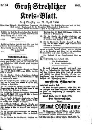 Groß-Strehlitzer Kreisblatt vom 21.04.1926