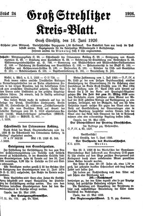 Groß-Strehlitzer Kreisblatt vom 16.06.1926