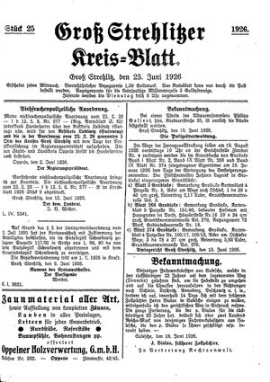 Groß-Strehlitzer Kreisblatt vom 23.06.1926