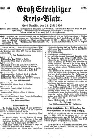 Groß-Strehlitzer Kreisblatt vom 14.07.1926