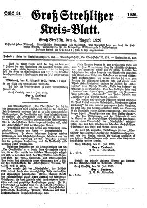 Groß-Strehlitzer Kreisblatt vom 04.08.1926