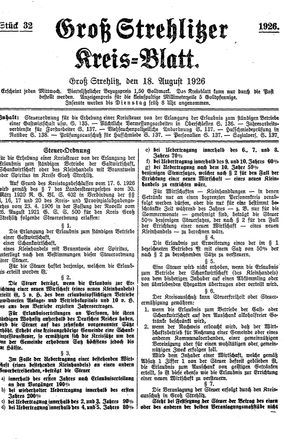 Groß-Strehlitzer Kreisblatt vom 18.08.1926