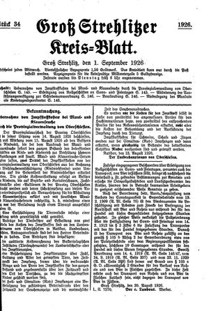 Groß-Strehlitzer Kreisblatt vom 01.09.1926