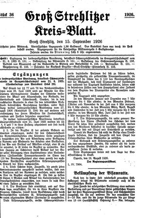 Groß-Strehlitzer Kreisblatt vom 15.09.1926