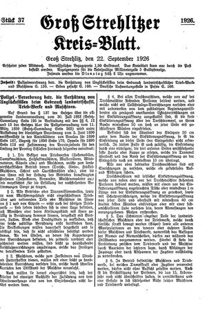 Groß-Strehlitzer Kreisblatt vom 22.09.1926