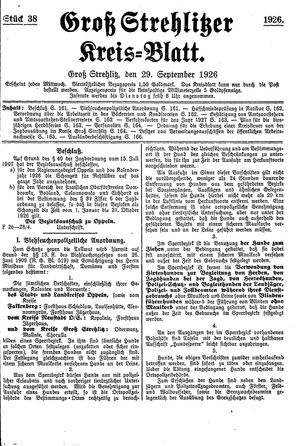 Groß-Strehlitzer Kreisblatt vom 29.09.1926