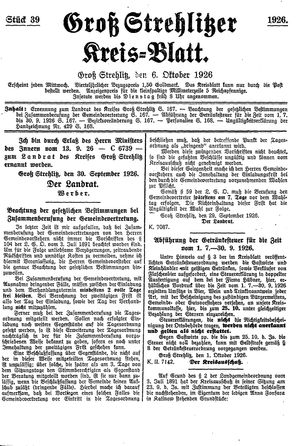 Groß-Strehlitzer Kreisblatt vom 06.10.1926