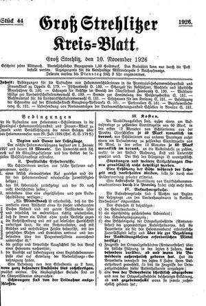 Groß-Strehlitzer Kreisblatt vom 10.11.1926
