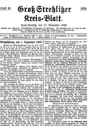 Groß-Strehlitzer Kreisblatt vom 17.11.1926