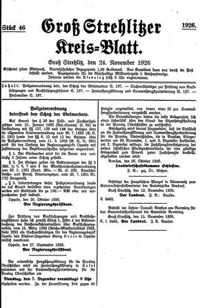 Groß-Strehlitzer Kreisblatt vom 24.11.1926