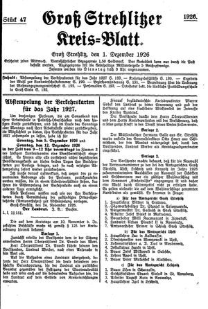 Groß-Strehlitzer Kreisblatt vom 01.12.1926