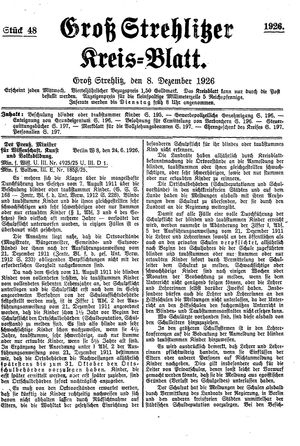 Groß-Strehlitzer Kreisblatt vom 08.12.1926
