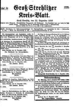 Groß-Strehlitzer Kreisblatt vom 22.12.1926