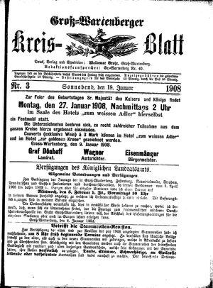 Groß-Wartenberger Kreisblatt on Jan 18, 1908