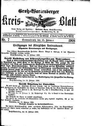 Groß-Wartenberger Kreisblatt vom 15.02.1908