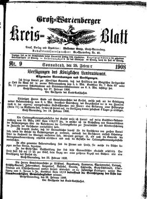 Groß-Wartenberger Kreisblatt vom 29.02.1908