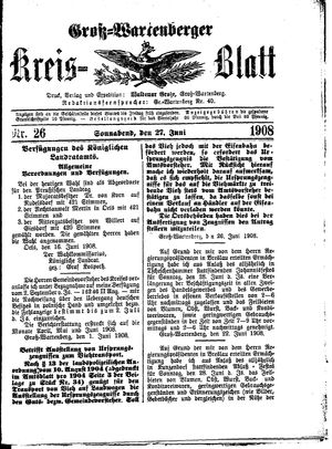 Groß-Wartenberger Kreisblatt vom 27.06.1908