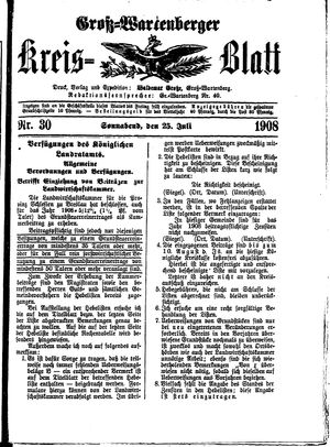 Groß-Wartenberger Kreisblatt on Jul 25, 1908