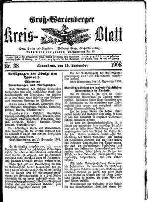 Groß-Wartenberger Kreisblatt vom 19.09.1908