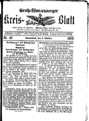 Groß-Wartenberger Kreisblatt vom 03.10.1908
