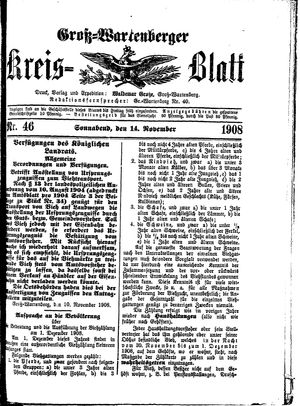 Groß-Wartenberger Kreisblatt vom 14.11.1908