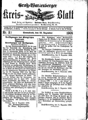 Groß-Wartenberger Kreisblatt vom 12.12.1908