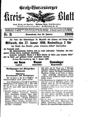Groß-Wartenberger Kreisblatt vom 16.01.1909
