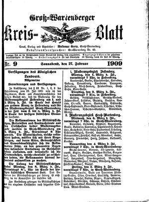Groß-Wartenberger Kreisblatt vom 27.02.1909
