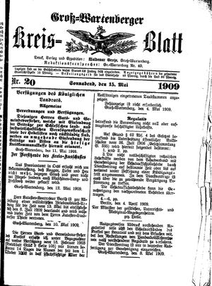 Groß-Wartenberger Kreisblatt vom 15.05.1909