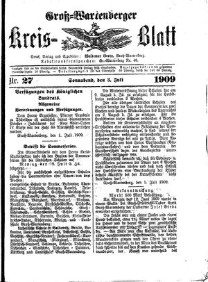 Groß-Wartenberger Kreisblatt vom 03.07.1909