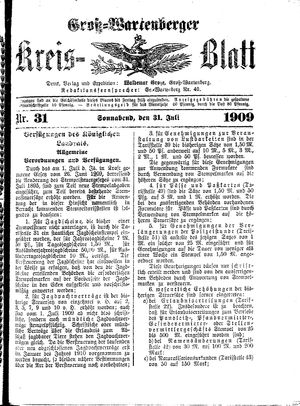 Groß-Wartenberger Kreisblatt vom 31.07.1909