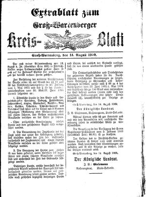 Groß-Wartenberger Kreisblatt vom 14.08.1909