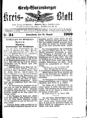 Groß-Wartenberger Kreisblatt vom 21.08.1909