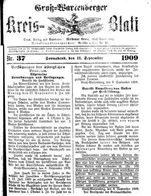 Groß-Wartenberger Kreisblatt vom 11.09.1909