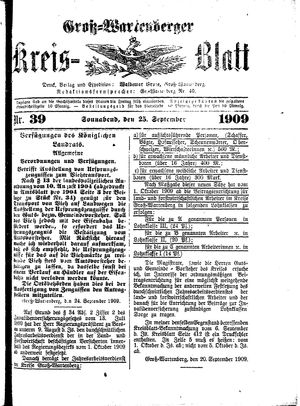 Groß-Wartenberger Kreisblatt vom 25.09.1909