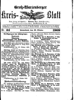 Groß-Wartenberger Kreisblatt vom 30.10.1909