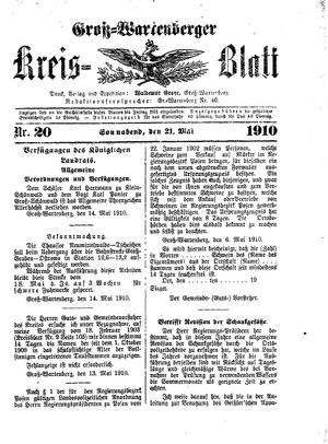 Groß-Wartenberger Kreisblatt vom 21.05.1910