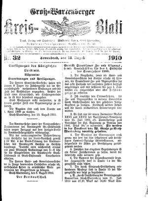 Groß-Wartenberger Kreisblatt vom 13.08.1910