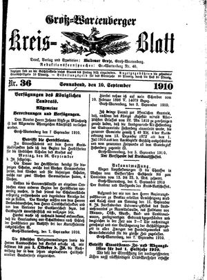 Groß-Wartenberger Kreisblatt on Sep 10, 1910