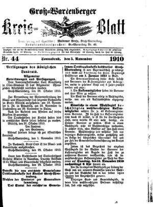 Groß-Wartenberger Kreisblatt vom 05.11.1910