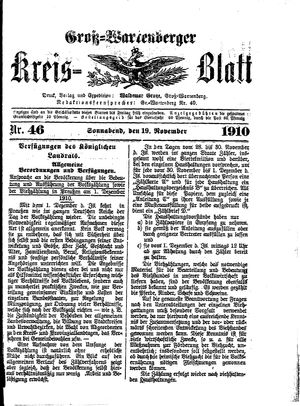 Groß-Wartenberger Kreisblatt vom 19.11.1910