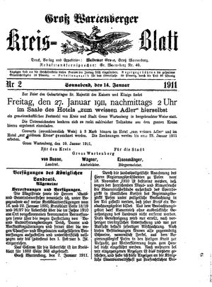 Groß-Wartenberger Kreisblatt vom 14.01.1911