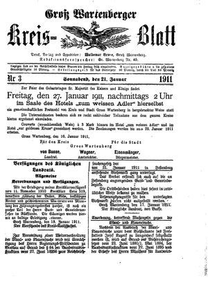 Groß-Wartenberger Kreisblatt on Jan 21, 1911