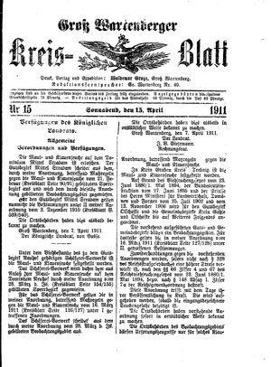 Groß-Wartenberger Kreisblatt vom 15.04.1911