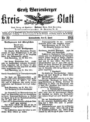 Groß-Wartenberger Kreisblatt vom 03.06.1911