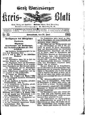 Groß-Wartenberger Kreisblatt vom 24.06.1911