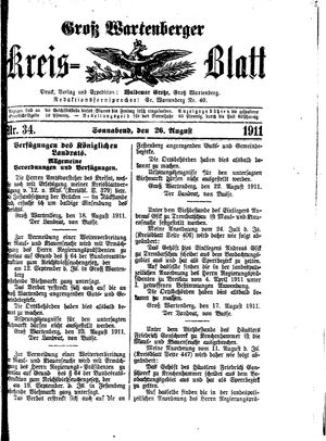 Groß-Wartenberger Kreisblatt vom 26.08.1911